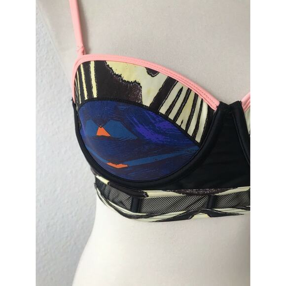 River Island Swim Multicolor Mesh Padded Bikini Top - Picture 2 of 6